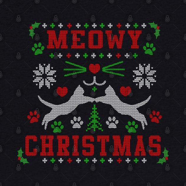 Meowy Christmas Cute Cat Lover Ugly Christmas Sweater Design by TeeCreations